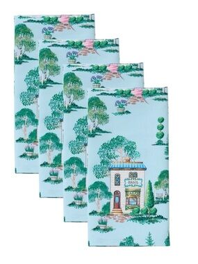 NWT Lenox Spice Village Allover Print 4- Piece Napkin Set Blue 19” x 19”